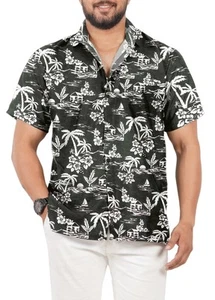LA LEELA Men's Hawaiian Short Sleeve Button Down Shirts XL Black, Beach - Picture 1 of 3