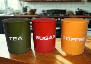 Vintage Danish Design Canister Set Tea, Sugar, Coffee Made in Denmark Retro - Picture 1 of 12