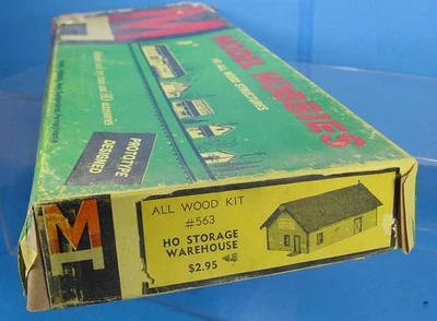 HO SCALE VINTAGE MODEL HOBBIES 563 STORAGE WAREHOUSE ALL WOOD STRUCTURE KIT - Image 1 of 3