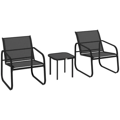 Garden Bistro Set 70x59x75cm Black  Texteline Tempered Glass 3pc - Image 1 of 4
