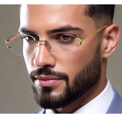 ÓCULOS DE SOL MASCULINO ELEGANTE MODERNO SOFISTICADO armação dourada sem aro lente transparente - Imagem 1 de 4