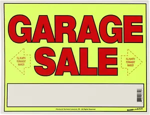 Garage Sale Sign 14" X 11" Neon, W/Directional Arrows & Box to Write Info In, W - Picture 1 of 7