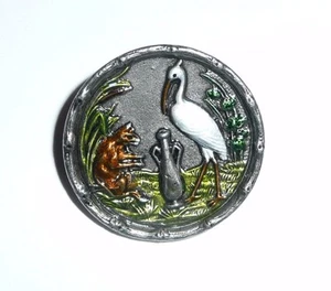 Fox & Stork Antique Reproduction Painted Metal Shank Button -  1-3/16" Button - Picture 1 of 4