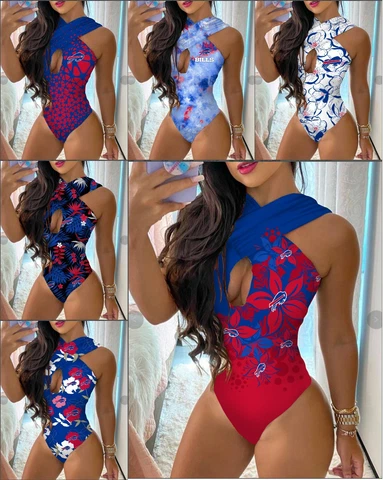 Buffalo Bills Womens One Piece Halter Neck Bathing Suit Tie Back Swimsuit Gift Cover
