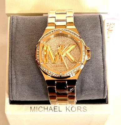 Reloj para damas MICHAEL KORS MK7229 Lennox pavé cuarzo cristal esfera dorada nuevo con etiquetas $295 Foto 1 de 4