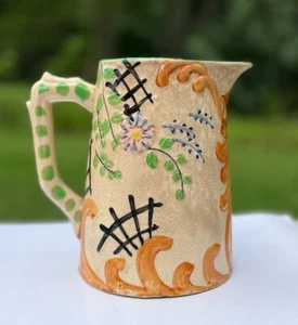Vintage Hand Painted Crackle Finish Ceramic Pitcher Floral Design Cottagecore - Picture 1 of 7