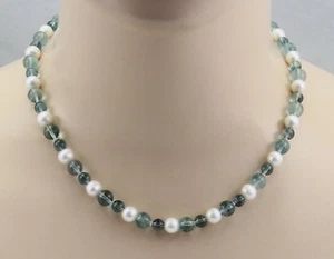 Fluorite Necklace - Blue Green Fluorite Balls with White Beads 46.5cm Long - Picture 1 of 1