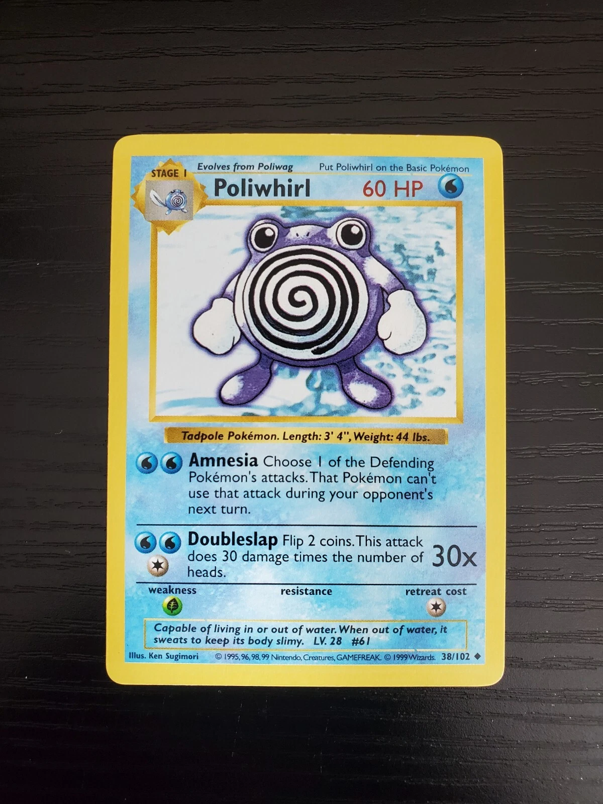 1999 Vintage WOTC Pokemon Base Set SHADOWLESS Poliwhirl #38/102 - MP