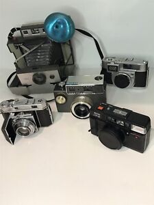  Vintage Lot Of 5 Film Cameras Polaroid Argus Minolta Ricoh, Kodak
