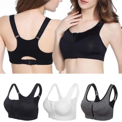 Women Zipper Stretch Sports Bra Running Yoga Gym Padded Fitness Workout Tank Top - Image 1 of 4
