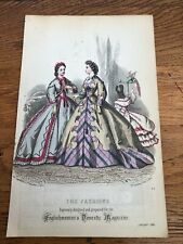 original 1864 ladies colour fashion print ! with parrot