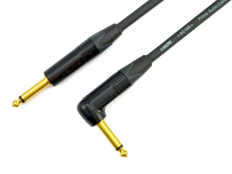 Klotz Cable Guitar Lead Black Gold Neutrik Straight to Right Angle Jack AC106