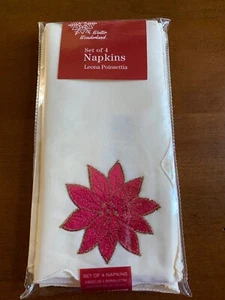 Winter Wonderland Leona Poinsettia Set of 8 Napkins Ivory with Red & Gold NEW - Picture 1 of 6