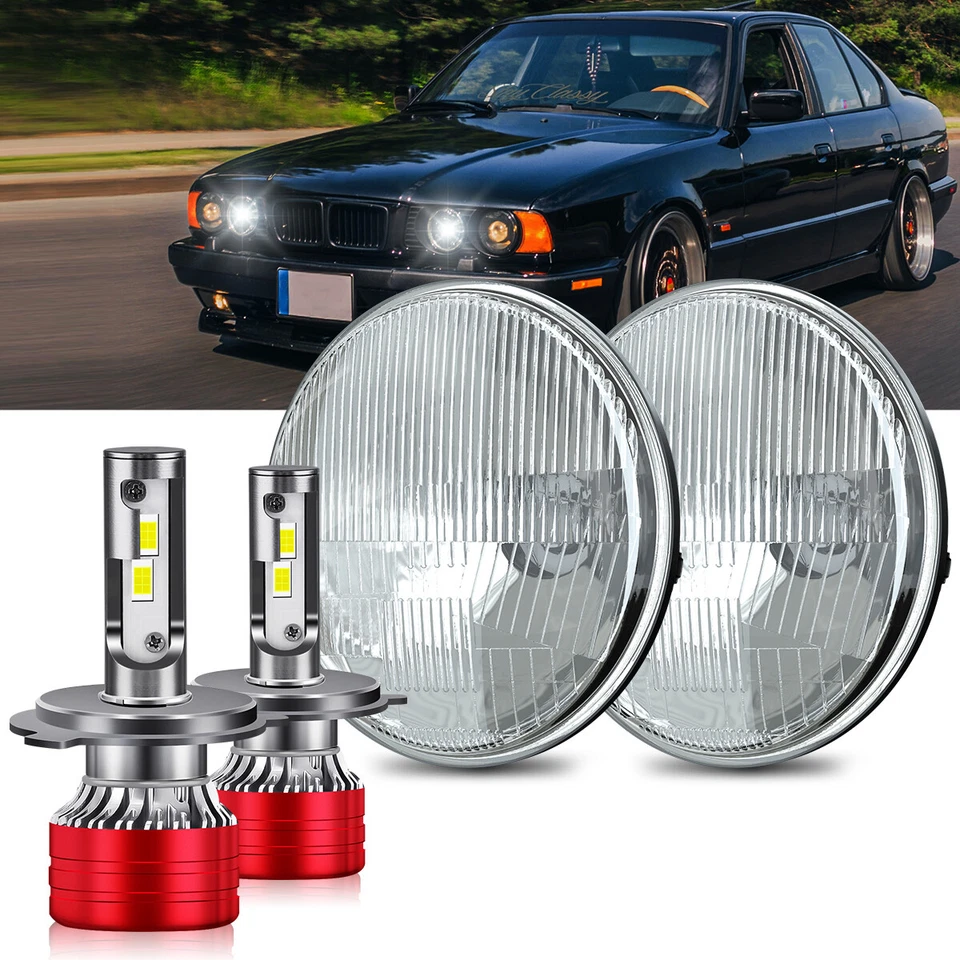 For 1959-1983 Jeep CJ5 7" Inch Round Sealed Beam Glass Headlights H4 Bulbs H6024 - Image 1 of 4