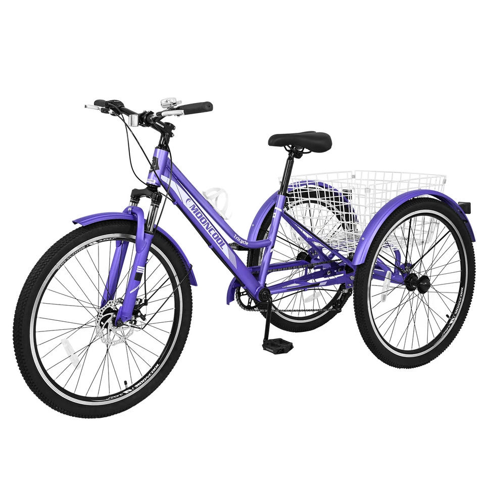 Triciclo de montaña para adultos 24/26/27,5 pulgadas 7 velocidades 3 ruedas crucero triciclo bicicleta con cesta Foto 1 de 4