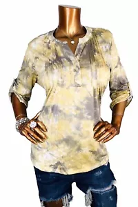 ny Collection L Top Stretch Tie Dye Floral Fall Prints Button Up Shirt Blouse V - Picture 1 of 9