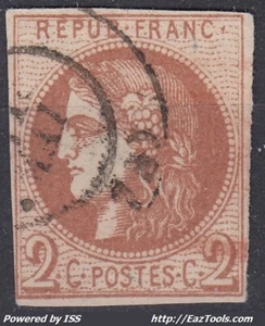 FRANKREICH: BORDEAUX 2c Nr. 40B GESTEMPELT DATUMSSTEMPEL KURZE, ABER INTAKTE RÄNDER - Bild 1 von 2