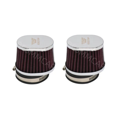 2Pcs 60mm Motorcycle High Flow Cold Air Intake Cleaner Filter Pod Kit Washable - Image 1 of 4