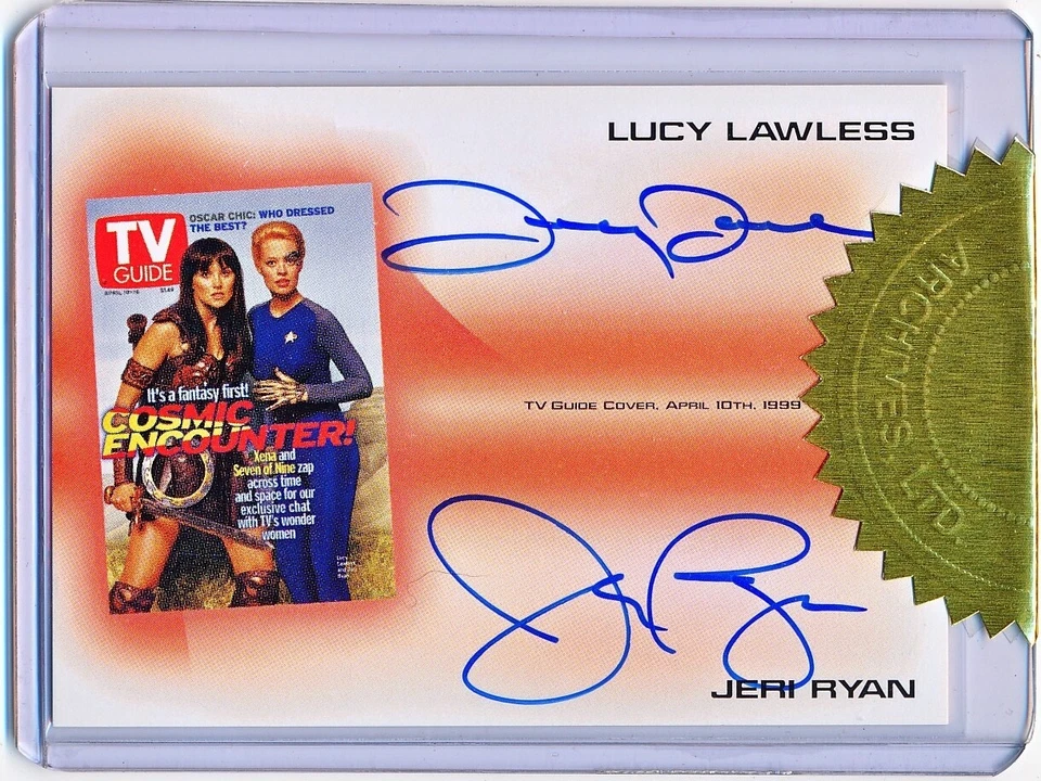 Rittenhouse Lucy Lawless & Jeri Ryan TV Guide Dual Autograph Promo #TVA3 - QTY - Image 1 of 2