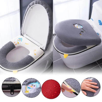 Juego de 2 alfombrillas de asiento de inodoro con funda de cojín + tapa universal suave cómodo cálido Foto 1 de 4