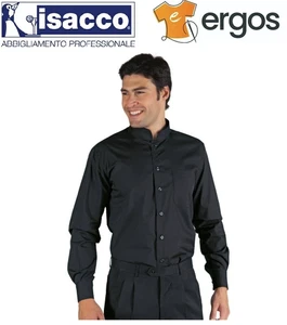 Isacco CAMICIA DUBLINO Unisex Nera Manica Lunga Collo Coreana Taschino Lavoro - Picture 1 of 2