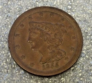 1855 HALF CENT AU/BU CHOCOLATE BROWN WITH NICE PLANCHET (3092) - Picture 1 of 2