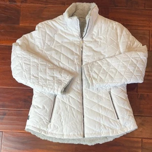 Free Country Damen Jacke L weiß grau Wende Fleece Reißverschluss gesteppt wattiert - Bild 1 von 7