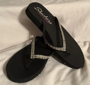 Skechers Cali Meditation Black Jeweled Women’s Thong Flip-Flop Sandals, size 8.5 - Bild 1 von 8