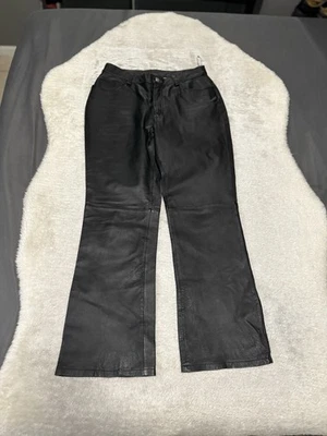 Newport News Easy Style Womens Black Leather Pants Size 12 Bootcut Pockets - Image 1 of 4