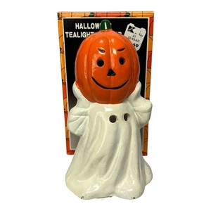 Geist JOL Kürbis Keramik Halloween Teelicht Kerzenhalter Vintage - Bild 1 von 3