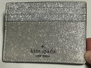Kate Spade New York Slim Cardholder Wallet Glitter Silver Sparkle One Off Unique - Picture 1 of 14