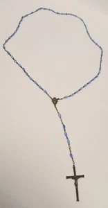 Vintage Rosenkranz Perlen Kruzifix Halskette Bronze mit blauen Perlen - Bild 1 von 11
