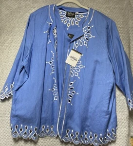 Bob Mackie Wearable Art Top Womens 2X purple 2PC Blazer tank Linen Blend Cutouts - Picture 1 of 14