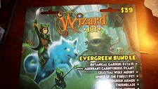 Novo em folha Pacote Wizard 101 Evergreen Wolf Casa de montagem + Jogo De Cartas Coroas
