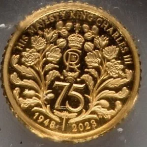 MONETA ORO 1/40 oz NGC PF70 2023 KING CHARLES III 75° COMPLEANNO, G BRITAIN 0,999 - Foto 1 di 5