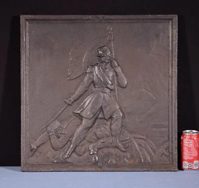 19" Tall Antique Cast Iron Fireback Panel from 1800's with Figure/Solider - Image 1 of 4