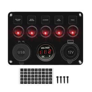 5 Gang Rocker Switch Panel Red LED Light For Car Marine Boat RV 12V Waterproof - Picture 1 of 11
