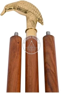 Walking Cane Wooden Walking Stick for Men, Women Golden Brass Polish Raven Crow - Picture 1 of 8