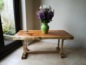 Handmade Unique Natural/Waney Edge Wooden Coffee Table With Oak Legs - Picture 1 of 12