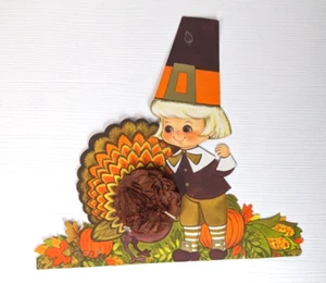 Vintage Hallmark Turkey Pilgrim Thanksgiving Centerpiece 13" honey comb FLAWED - Picture 1 of 14