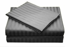 New Extra Deep Pocket 6 PCs Bed Sheet Set Stripe 100% Cotton 1000 TC Dark Grey 