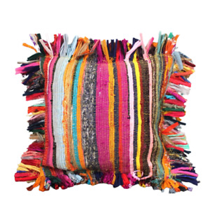 Indian Cotton Chindi Rug Pillow Cover Sofa Decorative Pillow Throw Boho Cushions