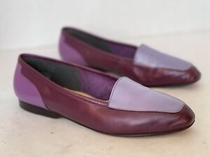 Enzo Angiolini "Liberty" Lavender and Wine Leather Colorblock Loafers Flats 7.5M