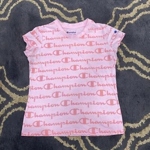 Champion Girls Youth T Shirt Short Sleeve Logo Pink Size Medium - Picture 1 of 6