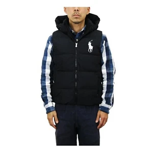 Polo Ralph Lauren Boy's Big Pony Hooded Puffer Down Vest - Black with White Pony - Picture 1 of 7