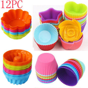 12pcs Soft Silicone Cake Muffin Cupcake Mold Chocolate Baking Cup Mould Kitchen