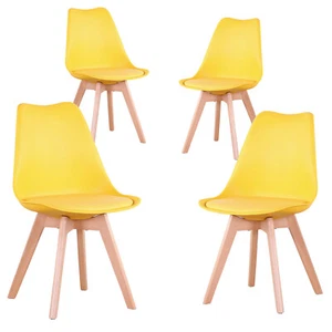 Pack 4 Sillas de Comedor Tapizadas con Patas de Madera Diseño Nórdico Amarillo - Imagen 1 de 11