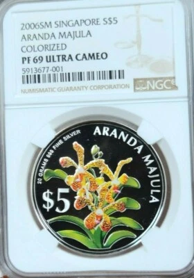 Singapur 2006 5 dólares de plata Aranda Majula NGC PF 69 ultra camafeo escaso Foto 1 de 4