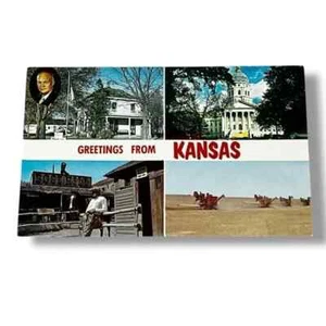 Postcard Greetings From Kansas Multiview Chrome Card A319 - Picture 1 of 2
