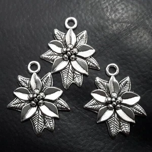 Poinsettia de Navidad estilo tibetano, plata antigua, 21x16x4mm, 10 piezas, correo gratuito - Imagen 1 de 3